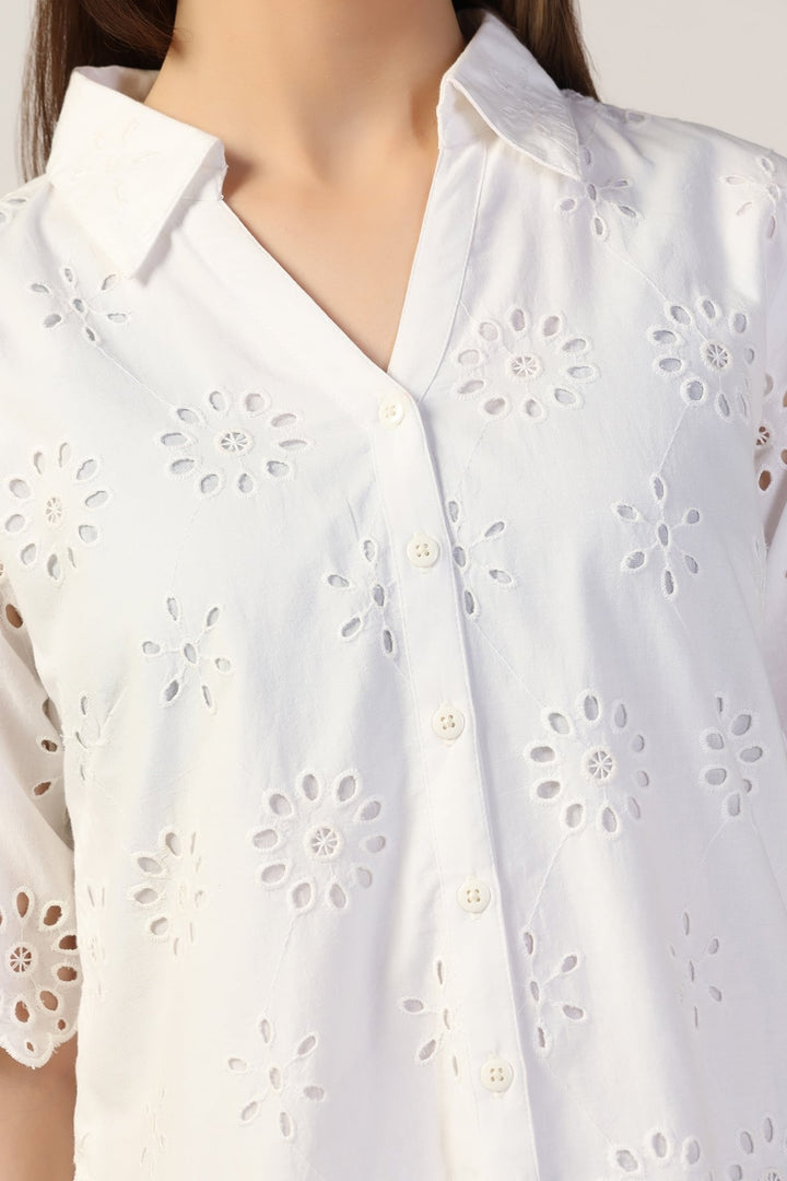 Cotton Schiffli Embroidered Shirt