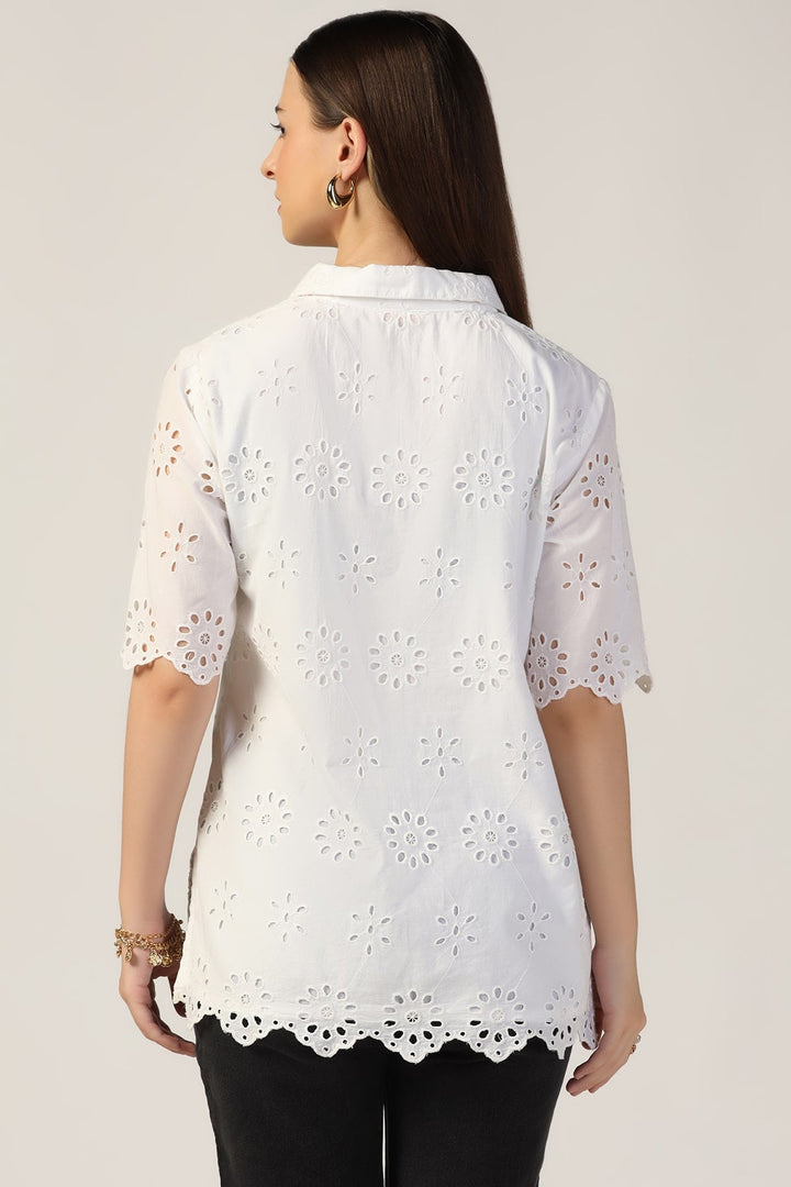 Cotton Schiffli Embroidered Shirt