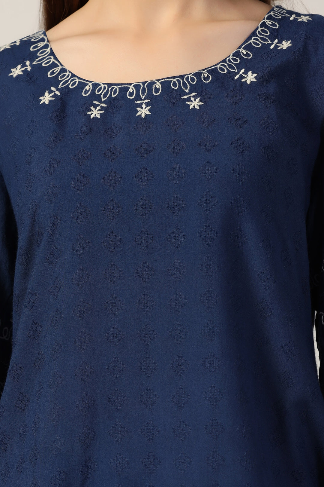 Blue Embroidered Casual Top