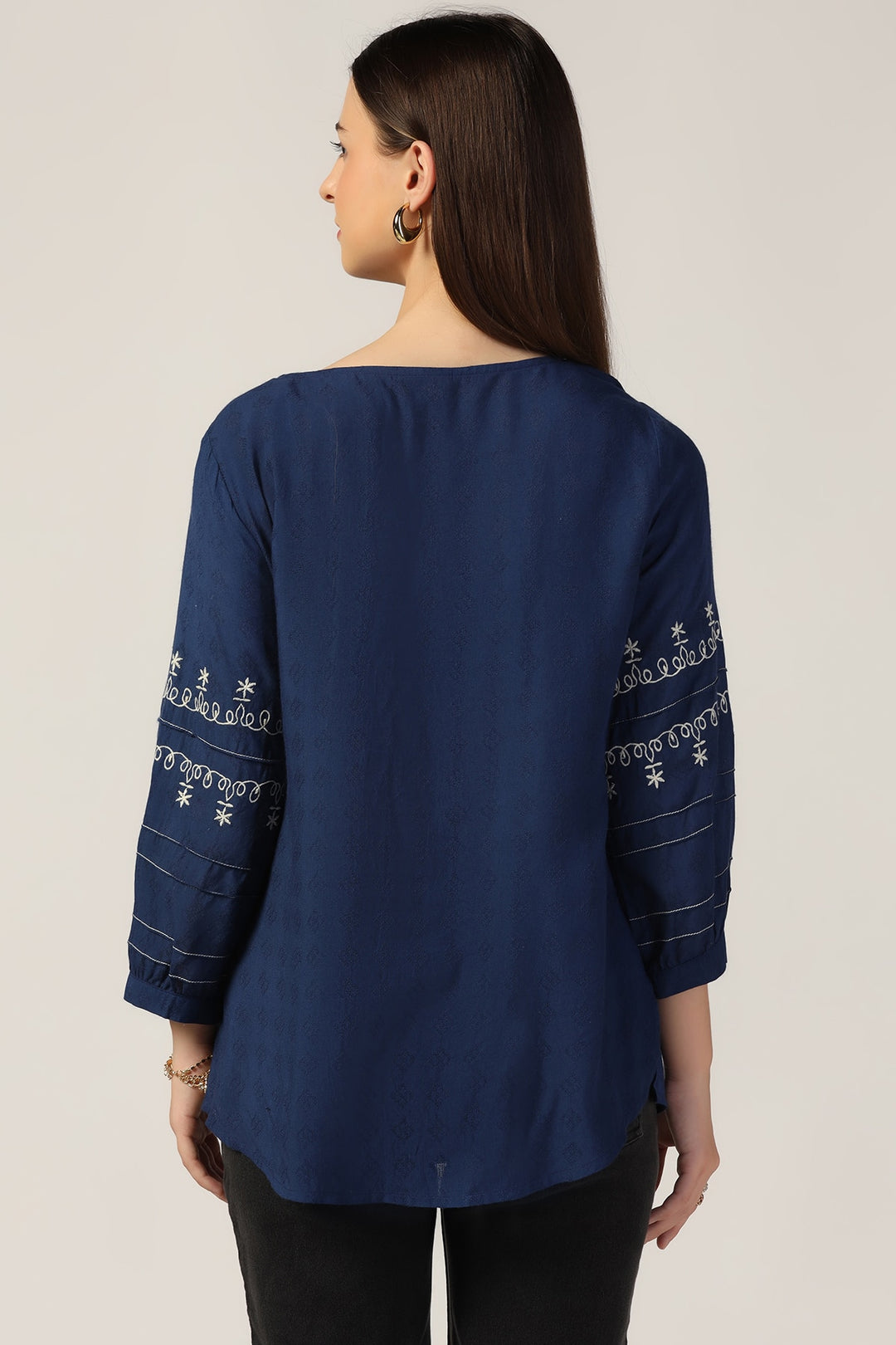 Blue Embroidered Casual Top