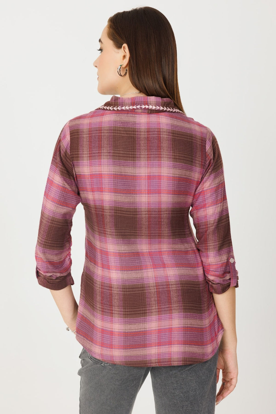 Woolen Check Winter Pink Top 3/4th Sleeves