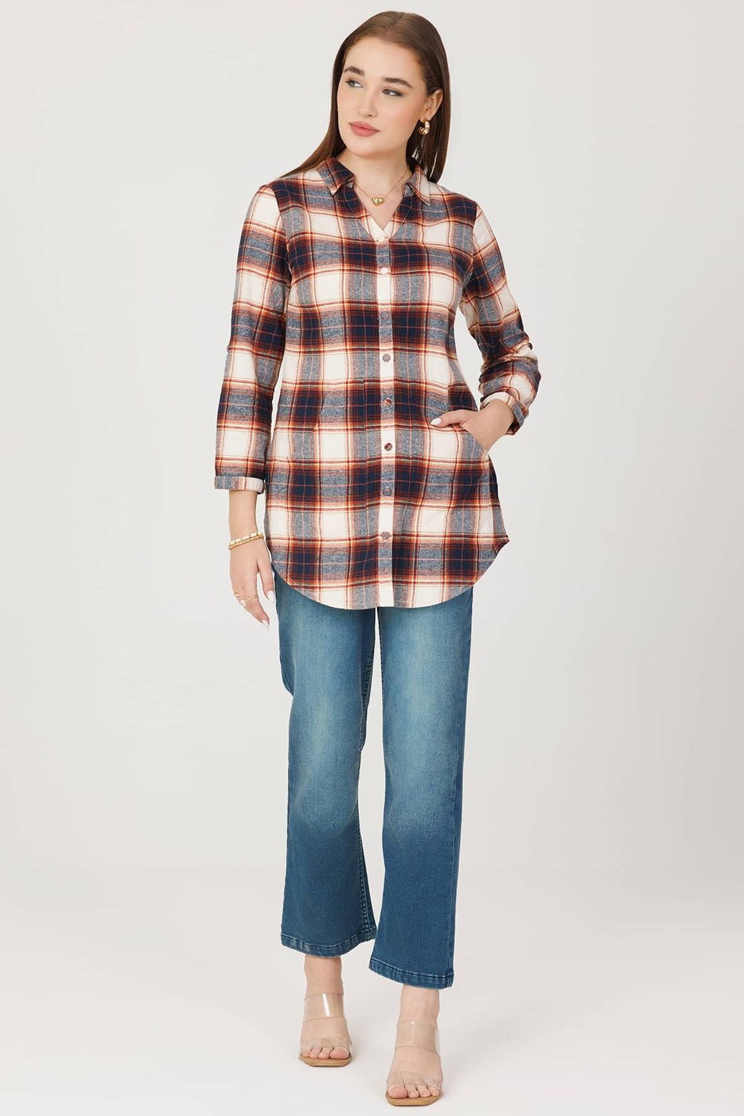 Beige Woolen Check Winter Shirt
