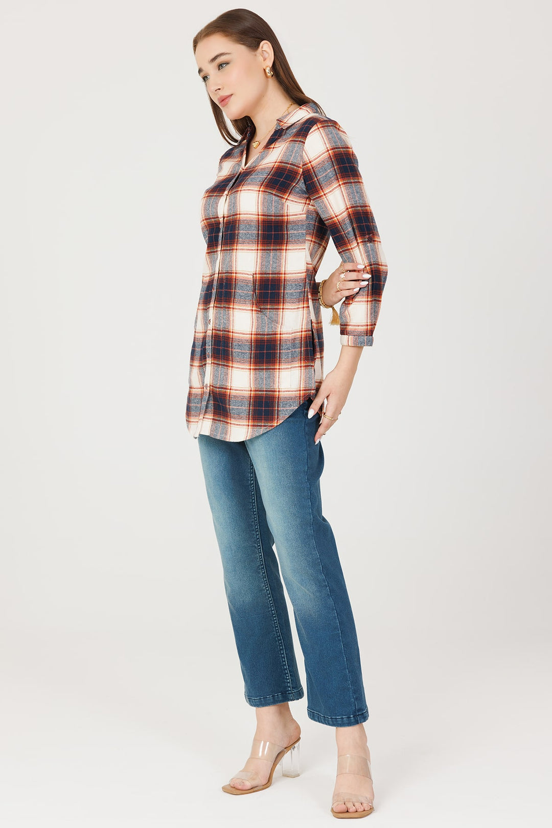 Beige Woolen Check Winter Shirt