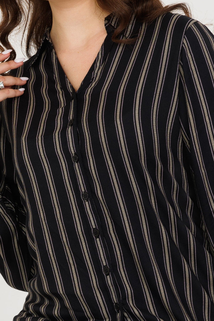 Rayon Twill Stripe Winter Shirt Black Full Sleeves