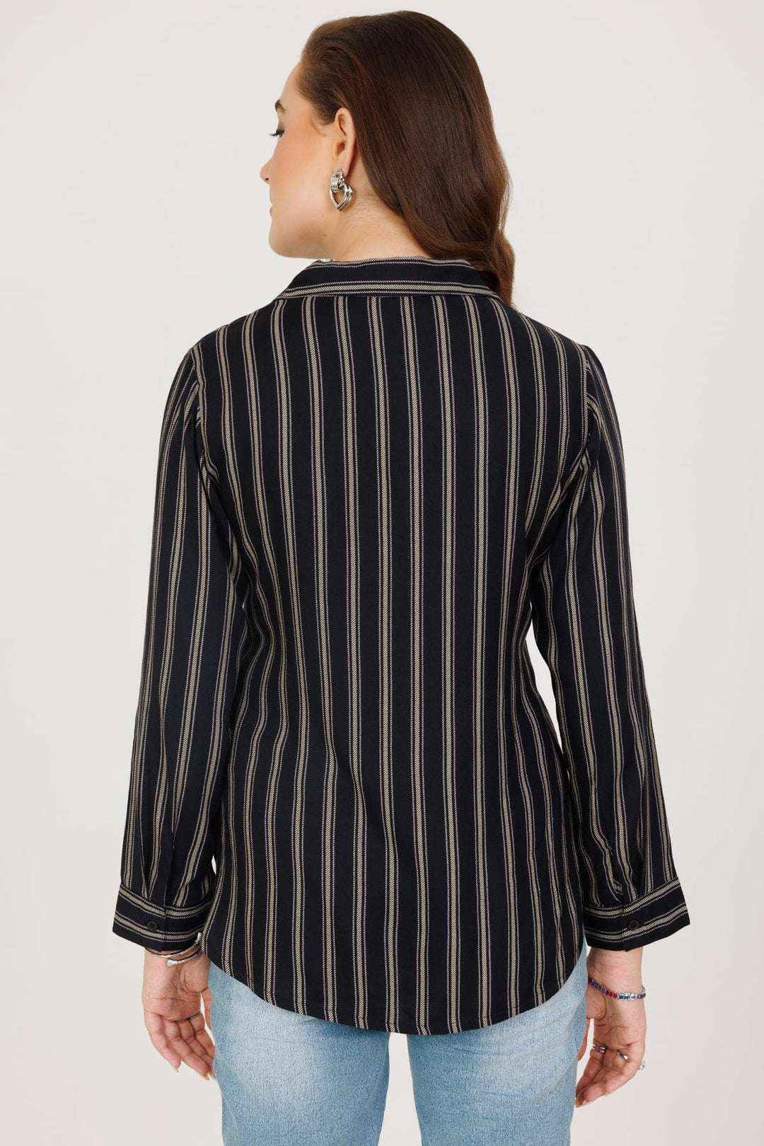 Rayon Twill Stripe Winter Shirt Black Full Sleeves