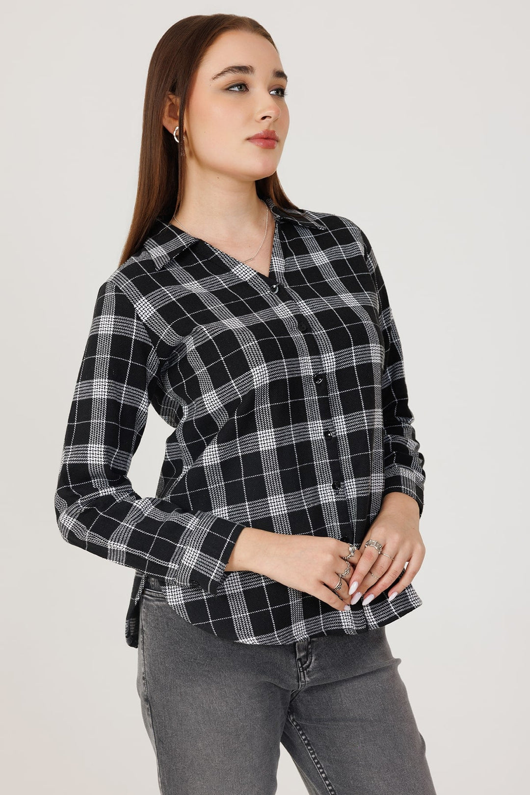 Woolen Check Winter Shirt Black and White