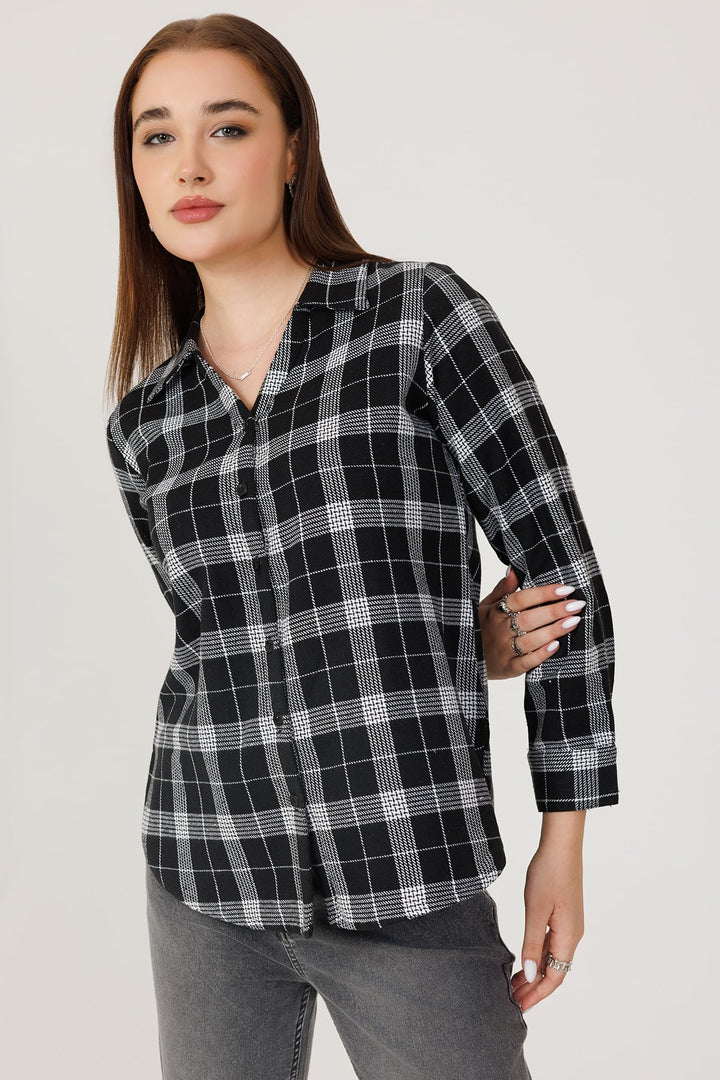 Woolen Check Winter Shirt Black and White