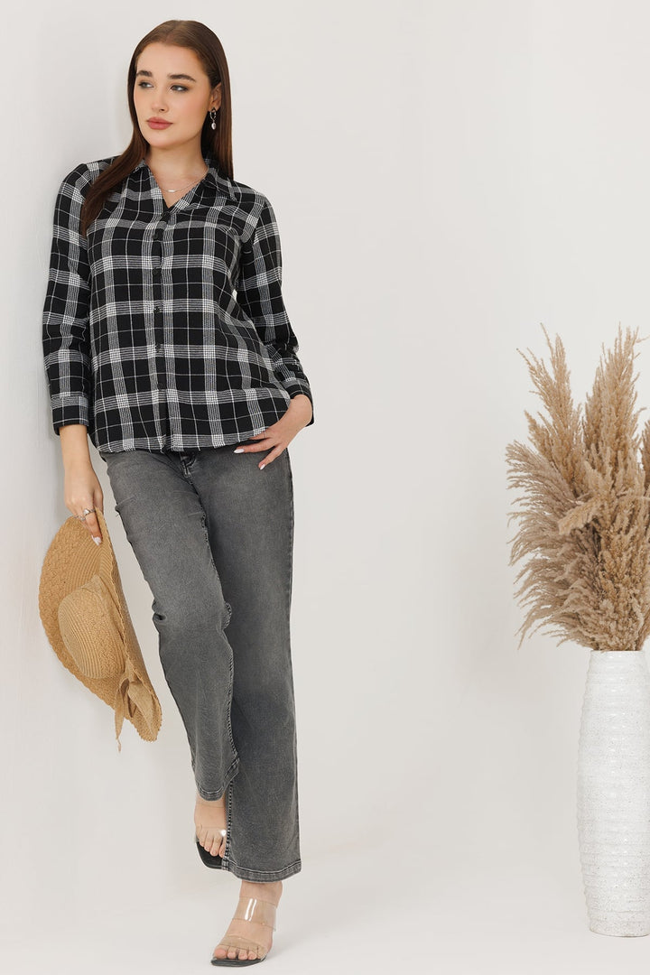 Woolen Check Winter Shirt Black and White