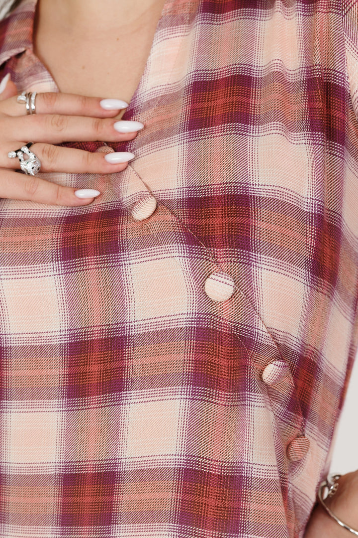 Beige Twill Check Winter Shirt with 3/4th Sleeves