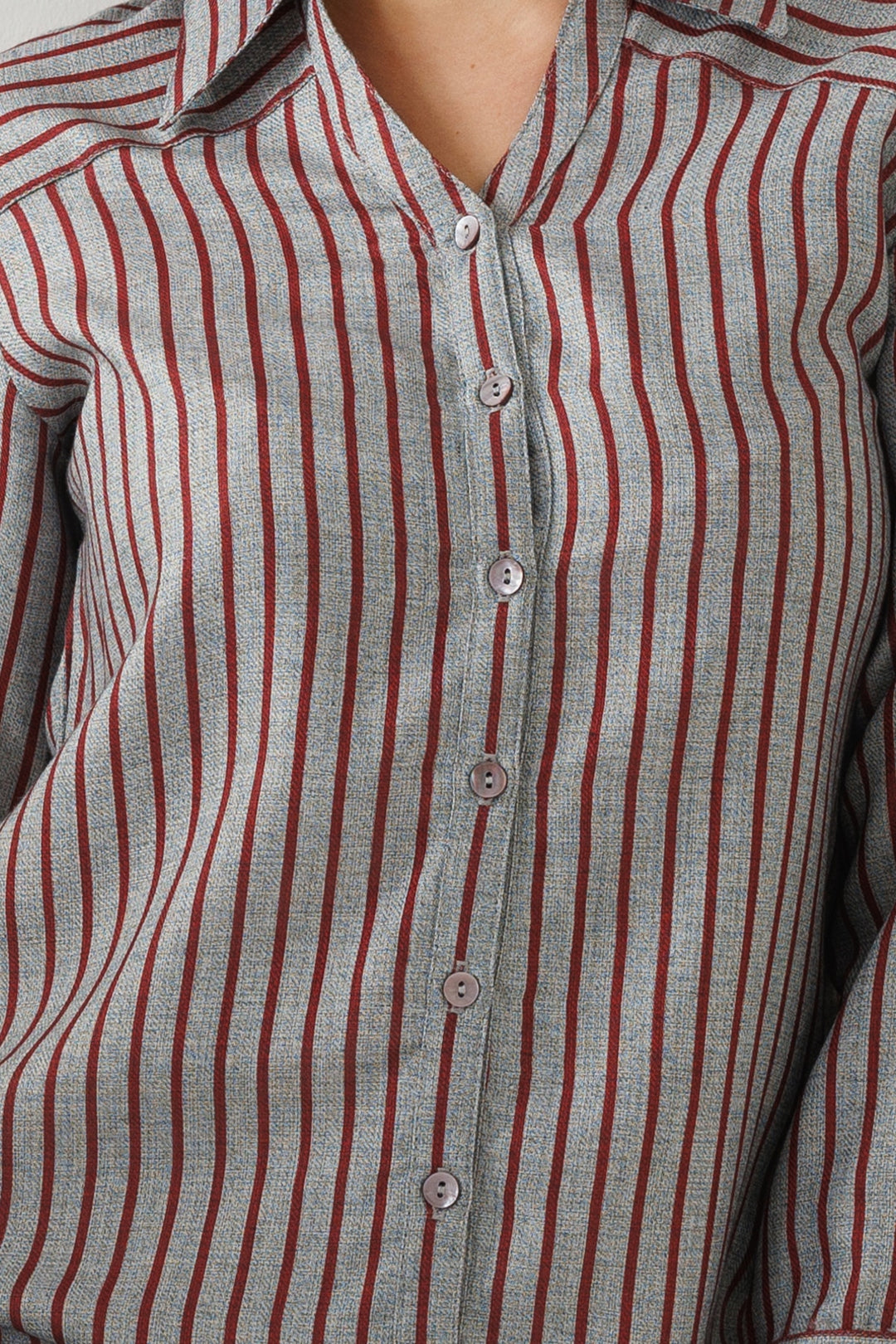 Maroon and Grey Pashmina Stripe Long Winter Shirt