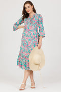 Blue Cotton Dobby Printed Dress