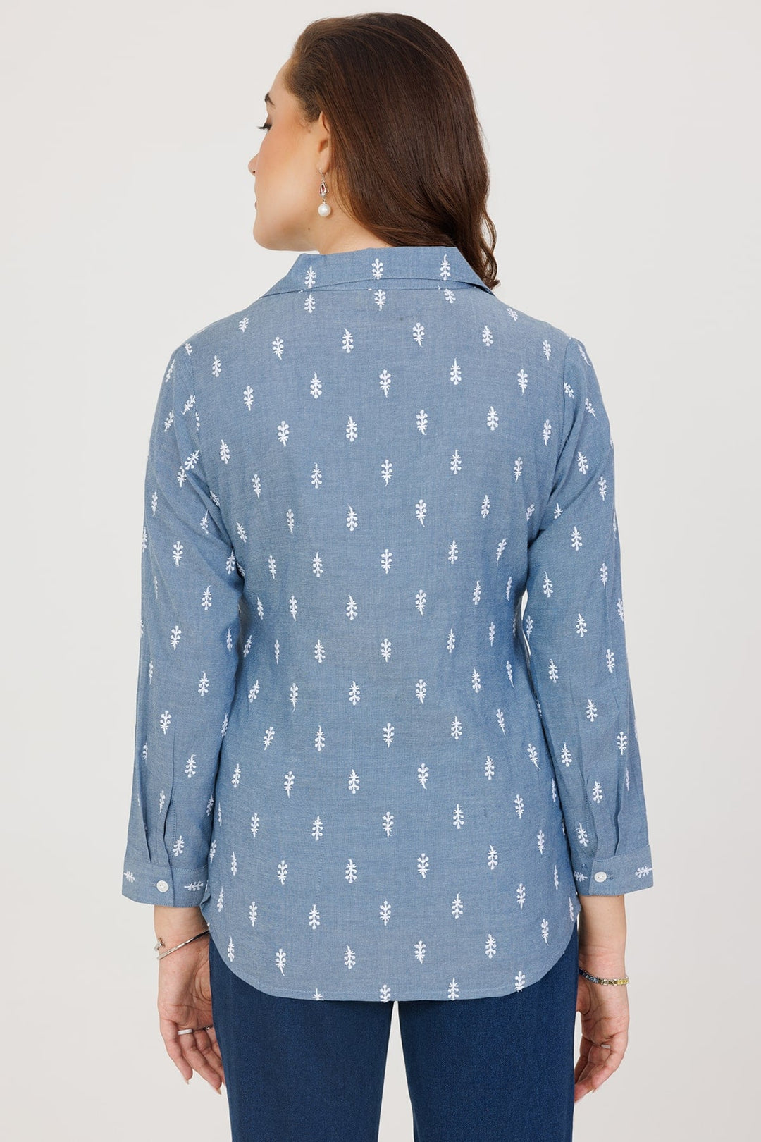 Blue Chambray Embroidered Shirt with Full Sleeves