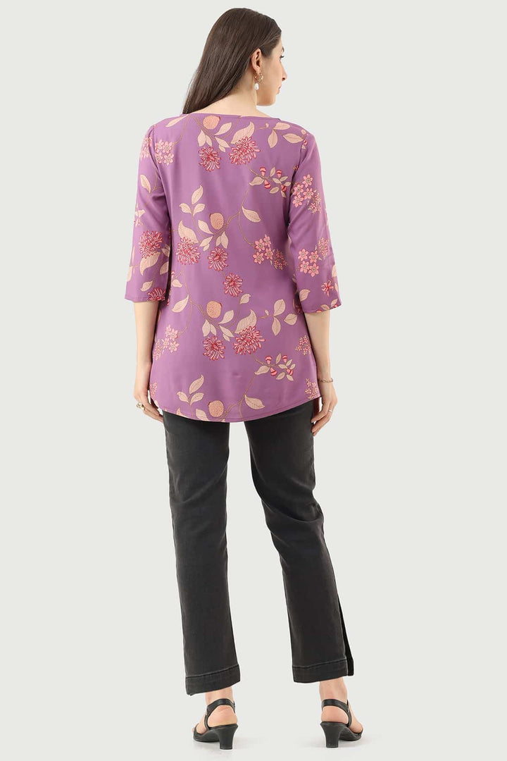 Lavender Printed Rayon Tunic with V-Neck
