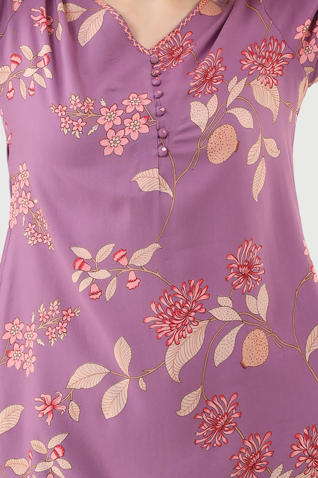 Lavender Printed Rayon Tunic with V-Neck