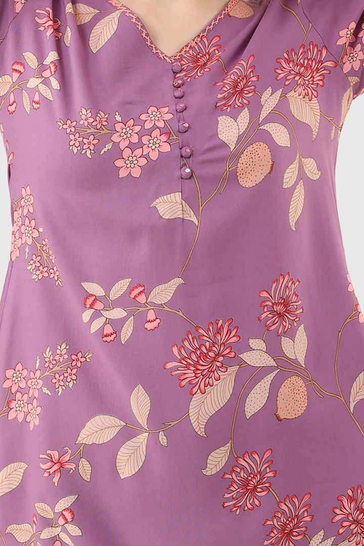 Lavender Printed Rayon Tunic with V-Neck