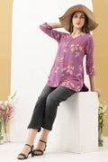 Lavender Printed Rayon Tunic with V-Neck