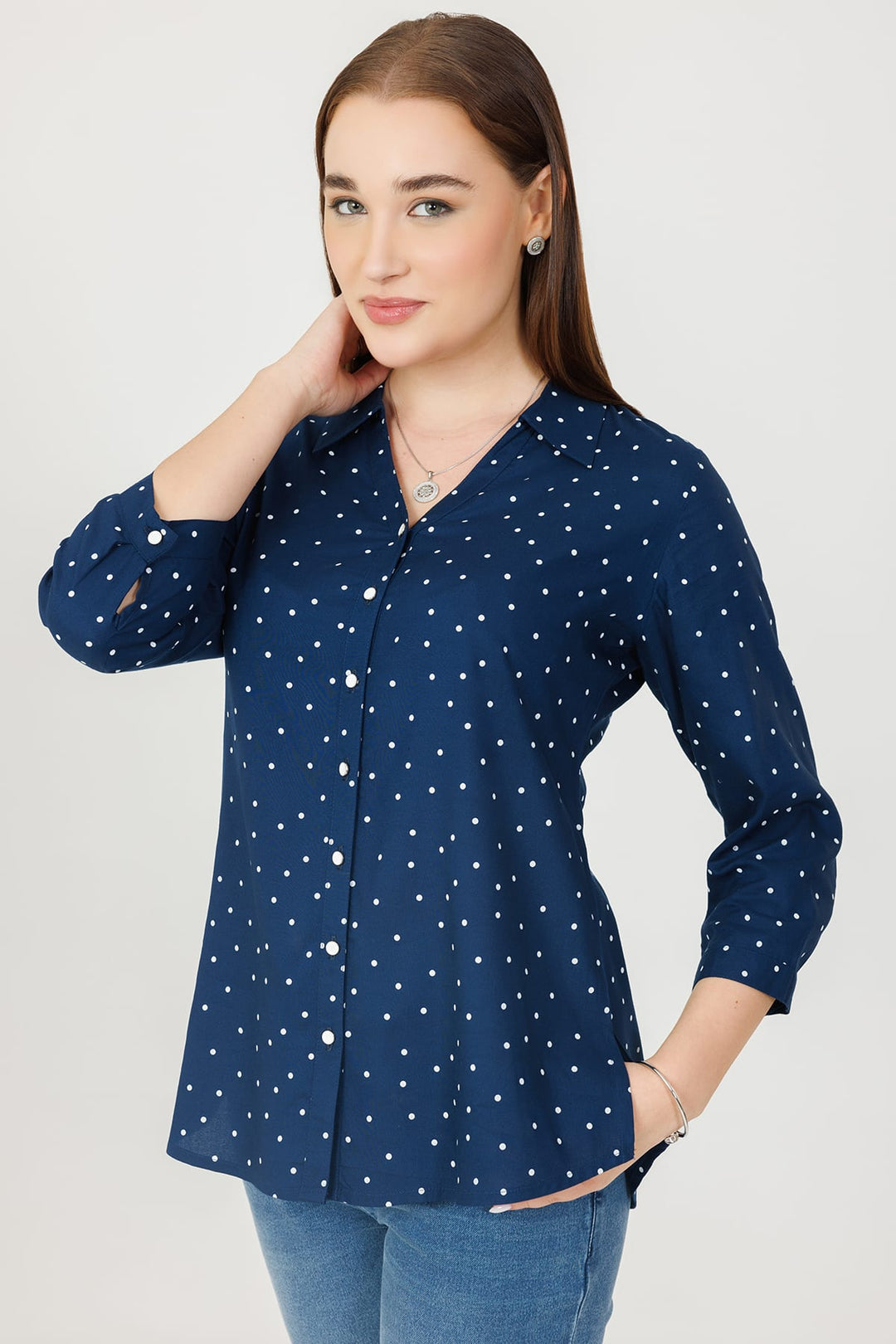 Blue Rayon Printed Shirt with 3/4th Sleeves