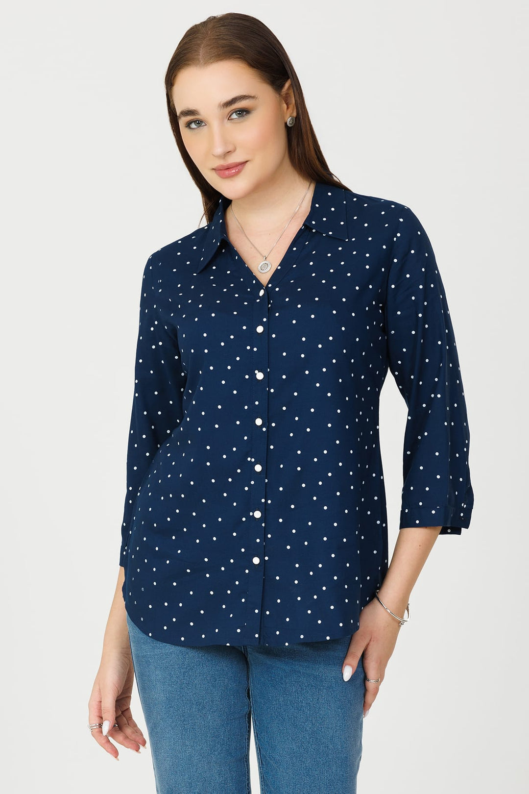 Blue Rayon Printed Shirt with 3/4th Sleeves