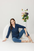 Blue Rayon Printed Shirt with 3/4th Sleeves