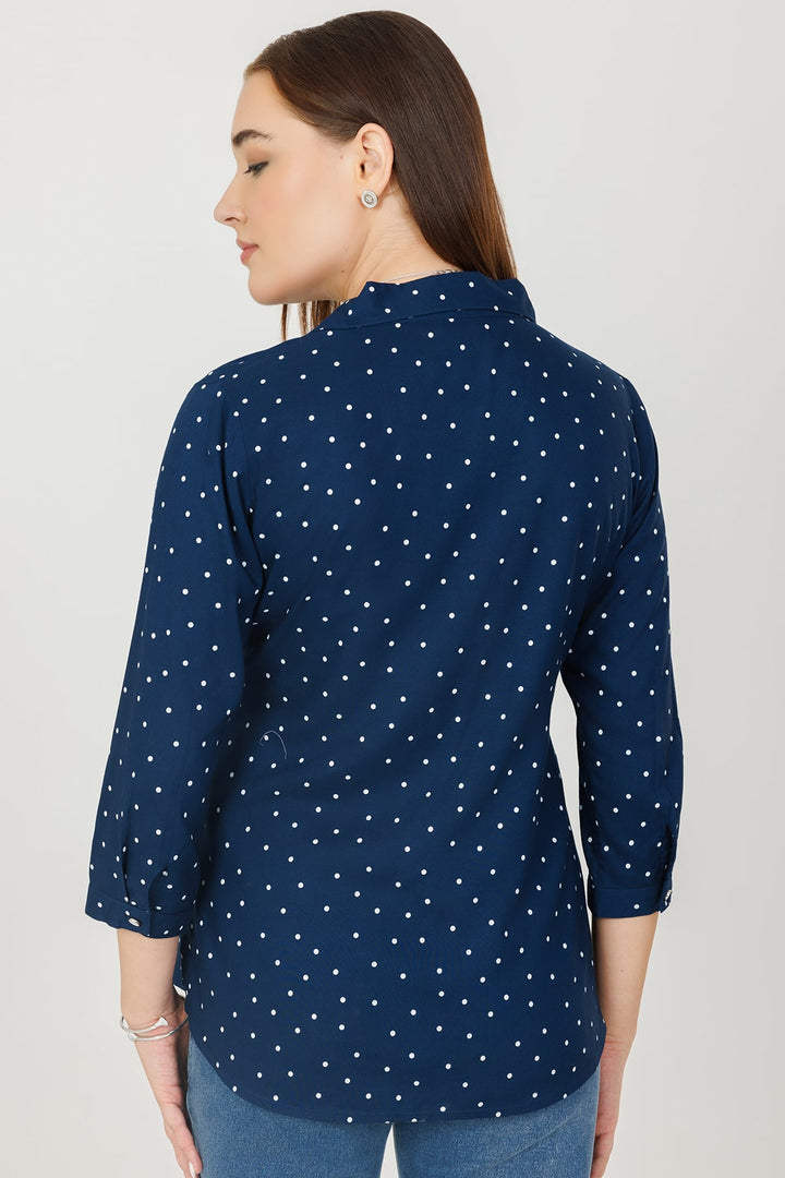 Blue Rayon Printed Shirt with 3/4th Sleeves
