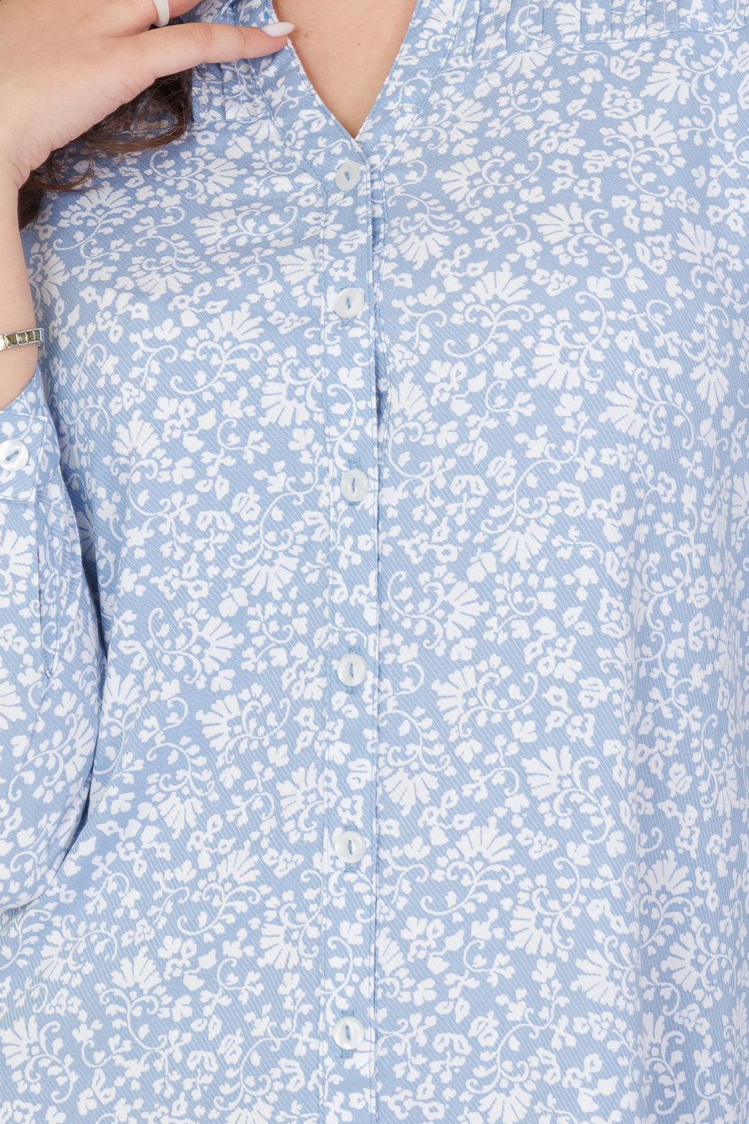 Blue Twill Shirt with Pintuck Detailing