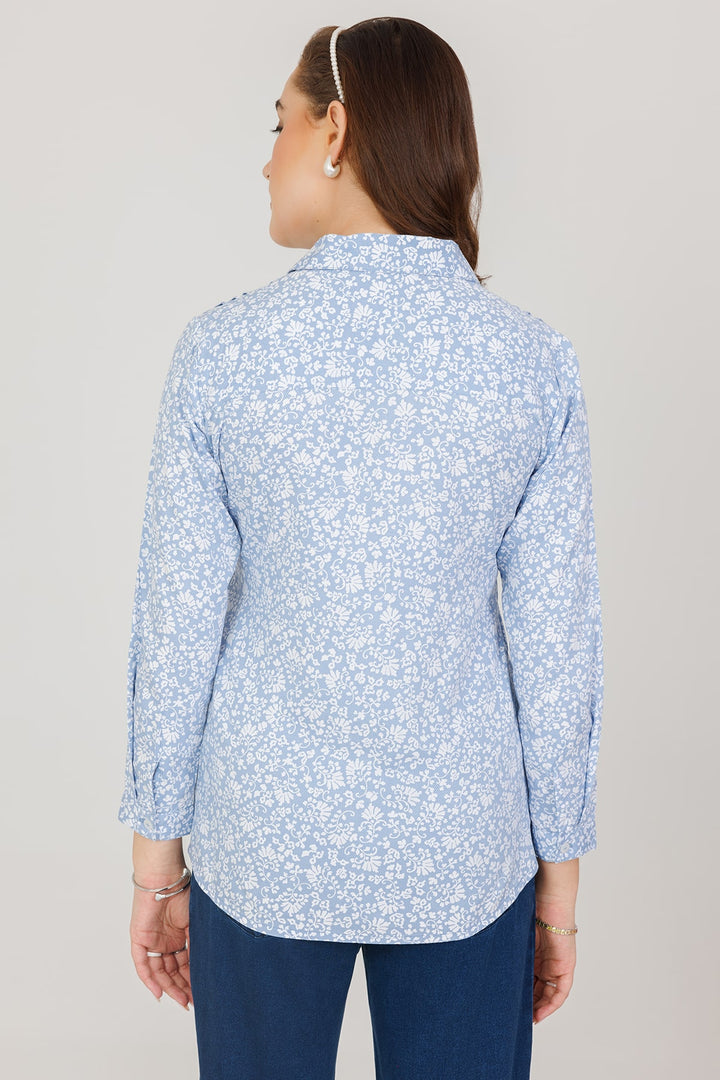 Blue Twill Shirt with Pintuck Detailing