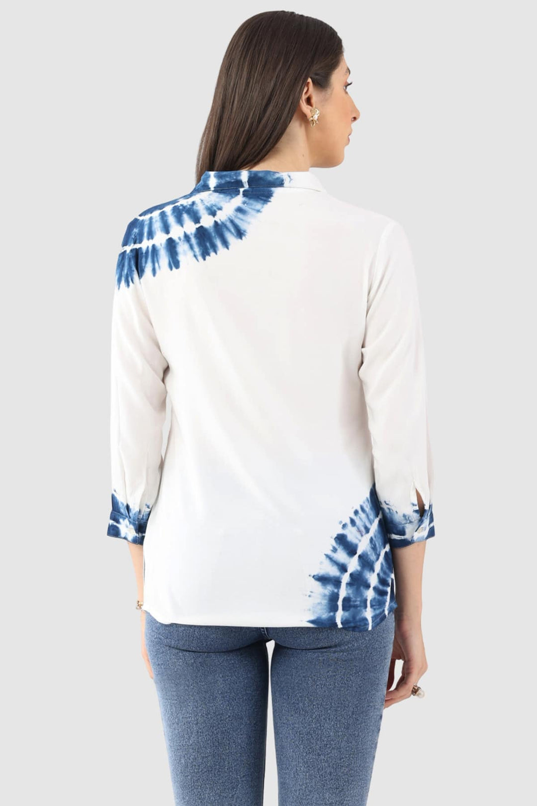 White Tie-Dye Rayon Collared Top