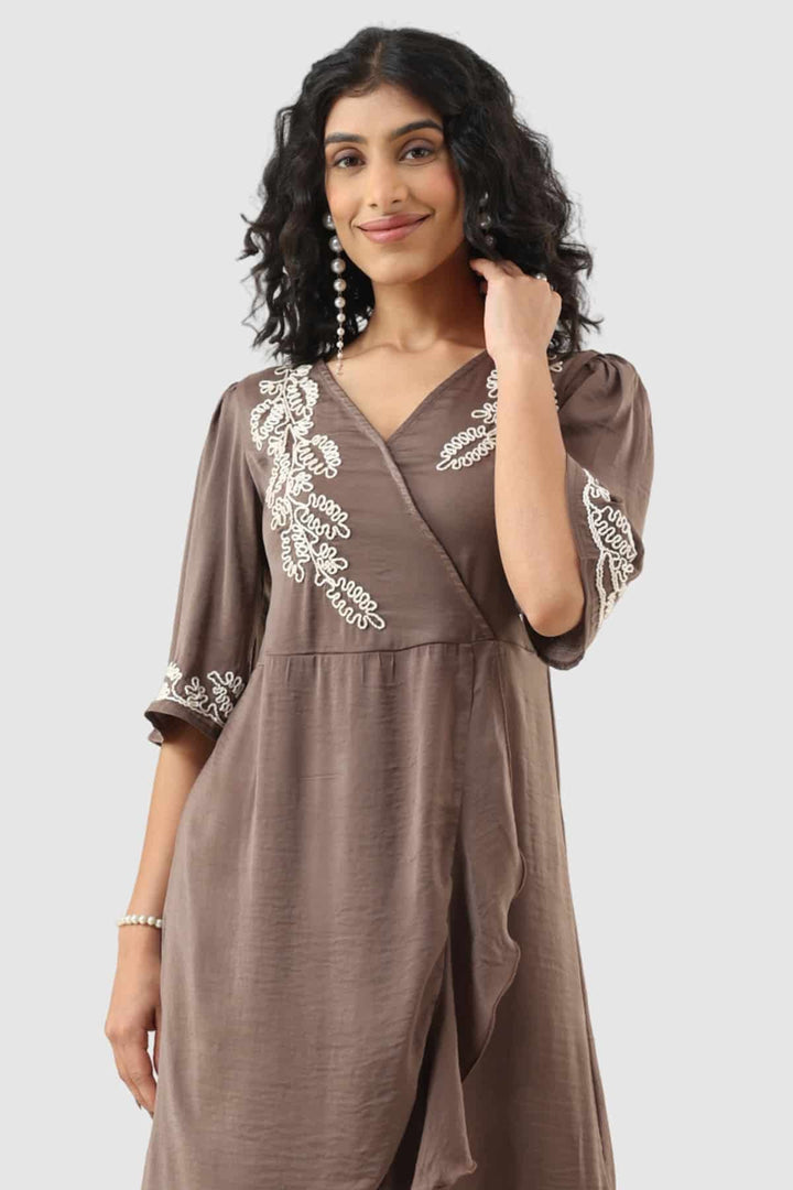 Brown Embroidered Dress