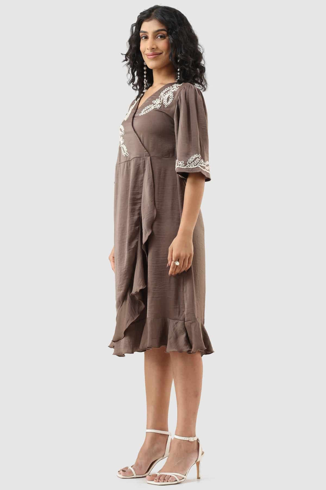 Brown Embroidered Dress