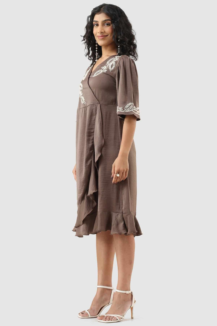Brown Embroidered Dress