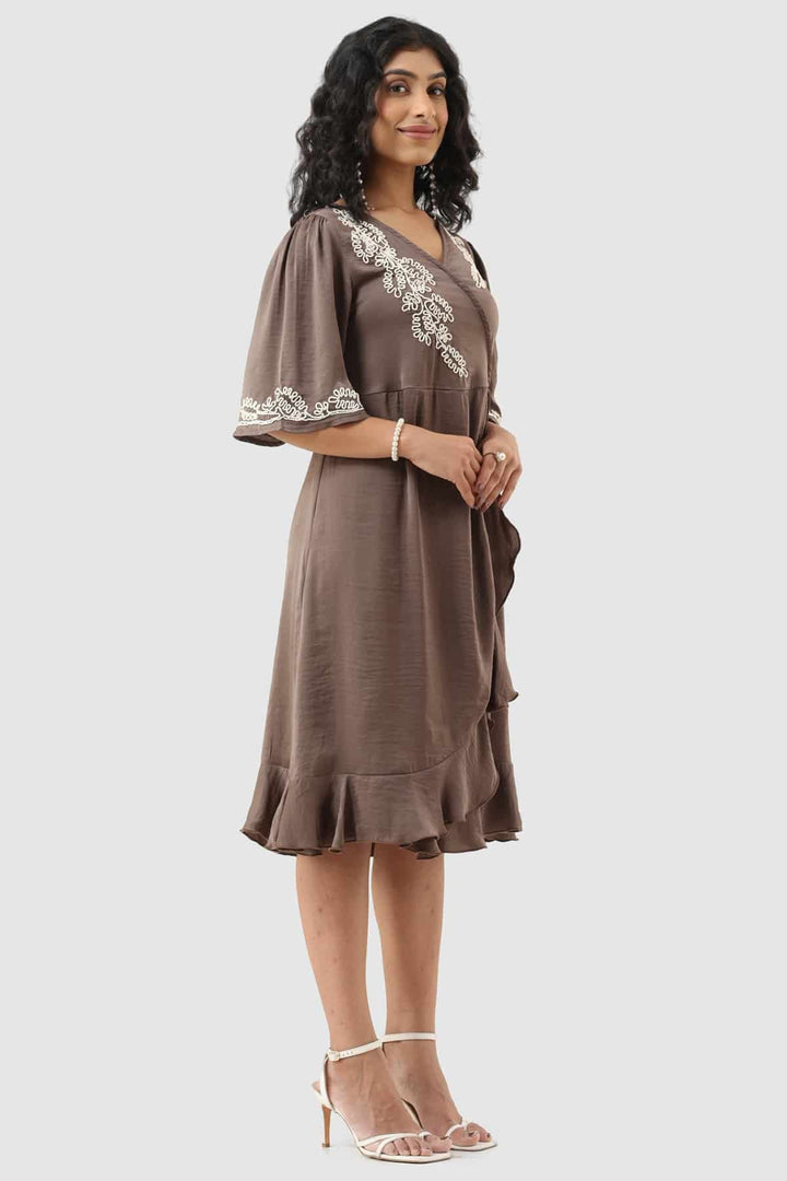 Brown Embroidered Dress
