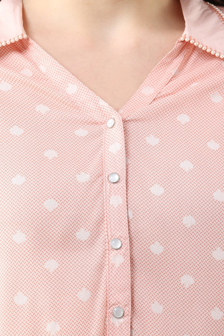 Coral Printed Rayon Shirt with 3/4th Sleeves