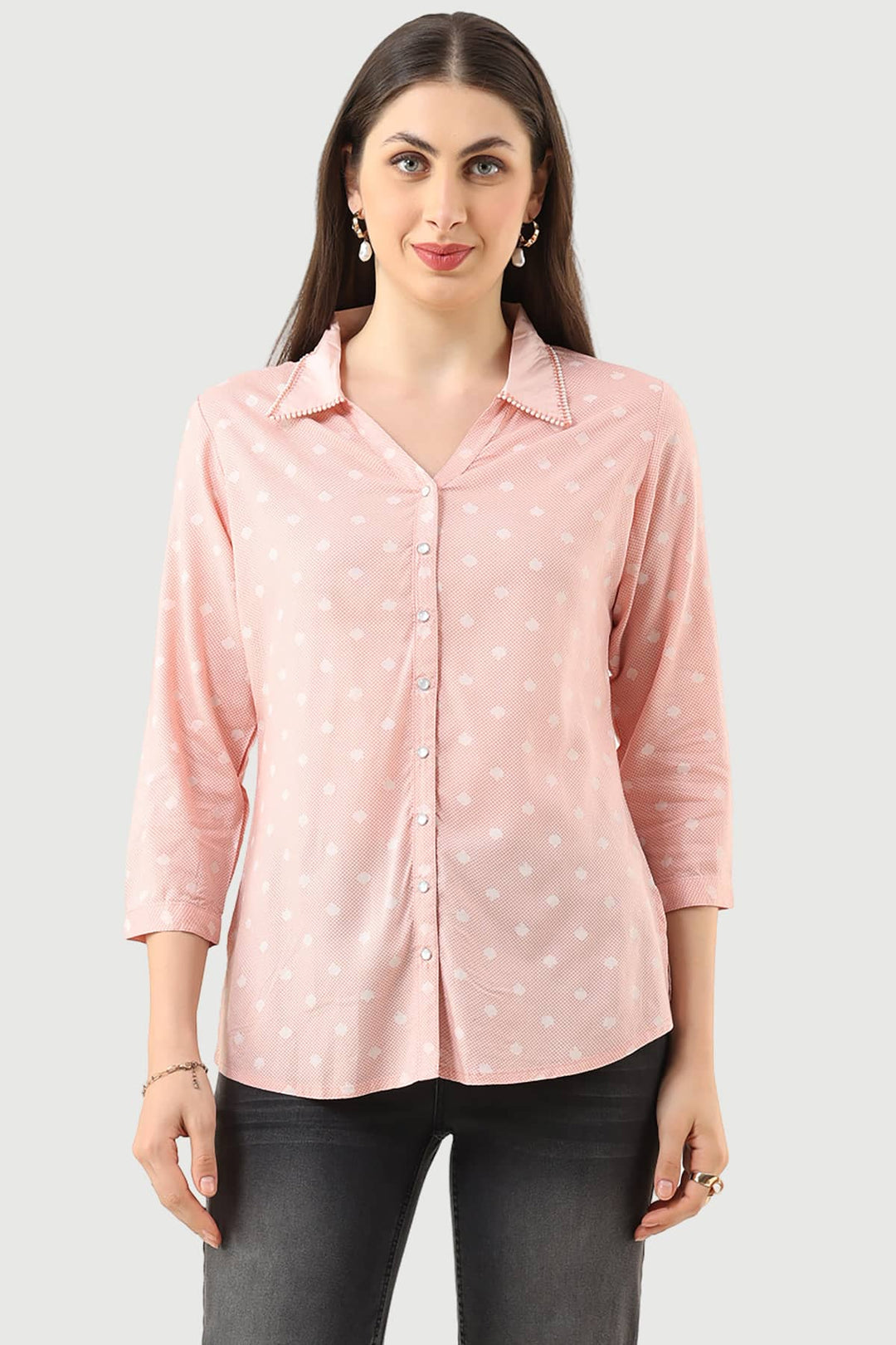 Coral Printed Rayon Shirt with 3/4th Sleeves