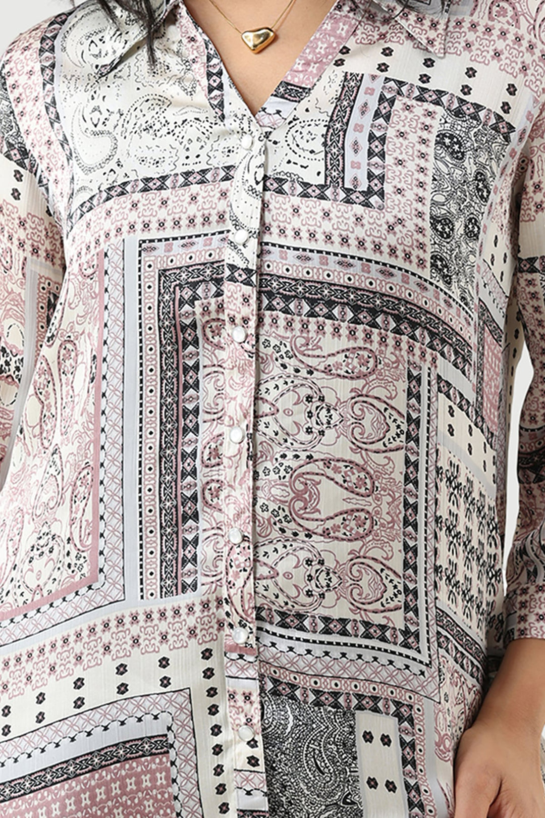 Grey Printed Shirt with Collared Neck