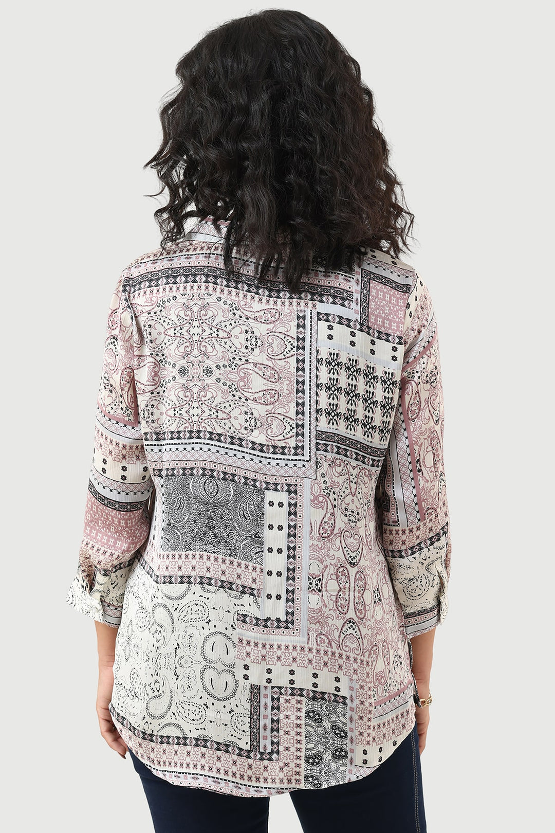 Grey Printed Shirt with Collared Neck