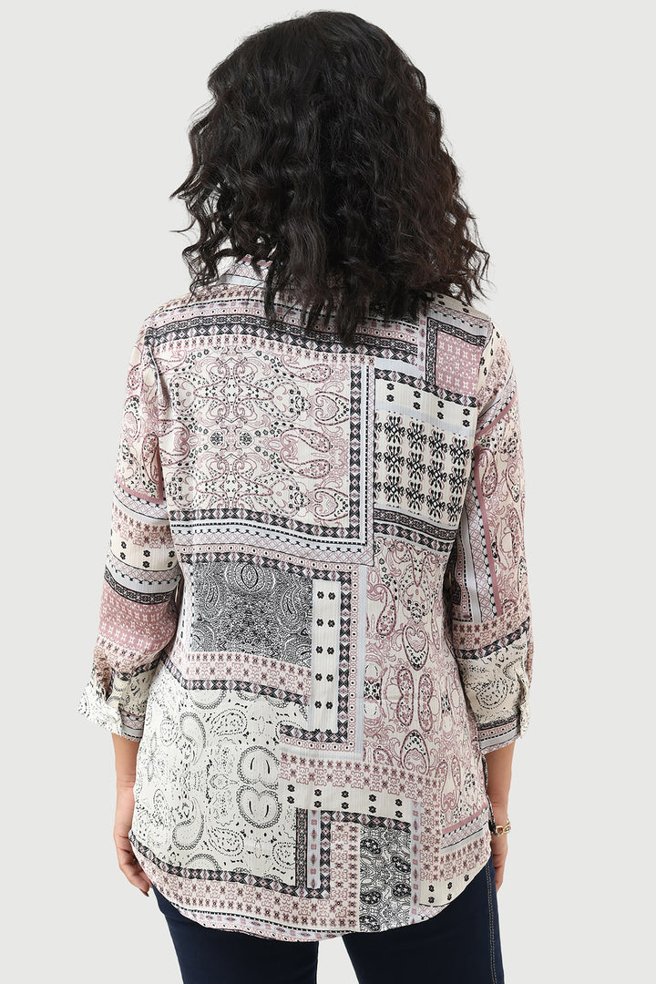 Grey Printed Shirt with Collared Neck