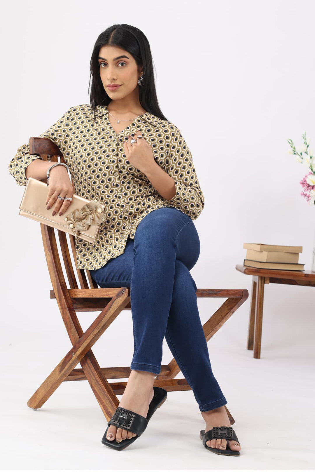 Beige Printed Rayon Shirt