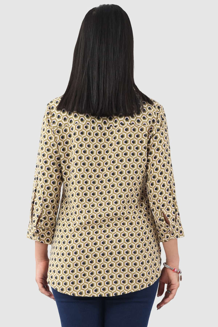 Beige Printed Rayon Shirt