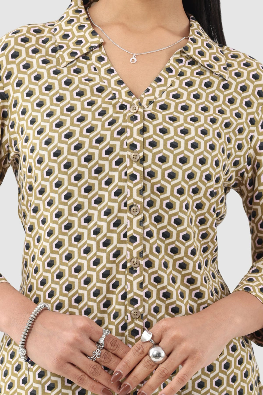 Beige Printed Rayon Shirt