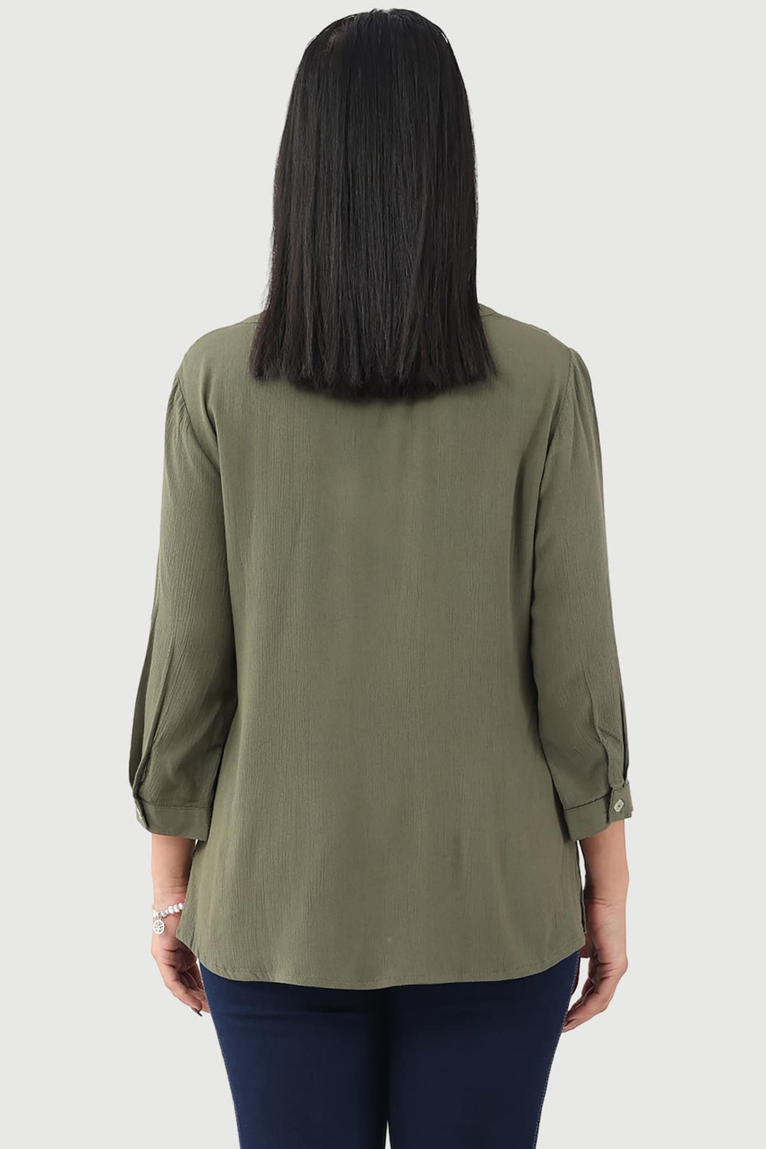 Green Embroidered Casual Top in Rayon Crepe