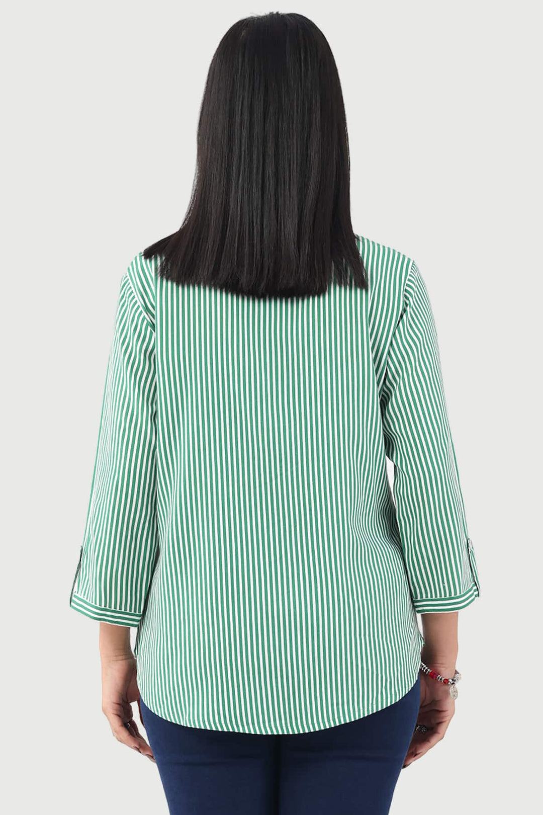 Green Striped Rayon Shirt with 3/4th Sleeves