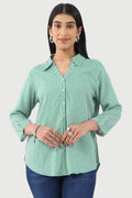 Green Striped Rayon Shirt with 3/4th Sleeves