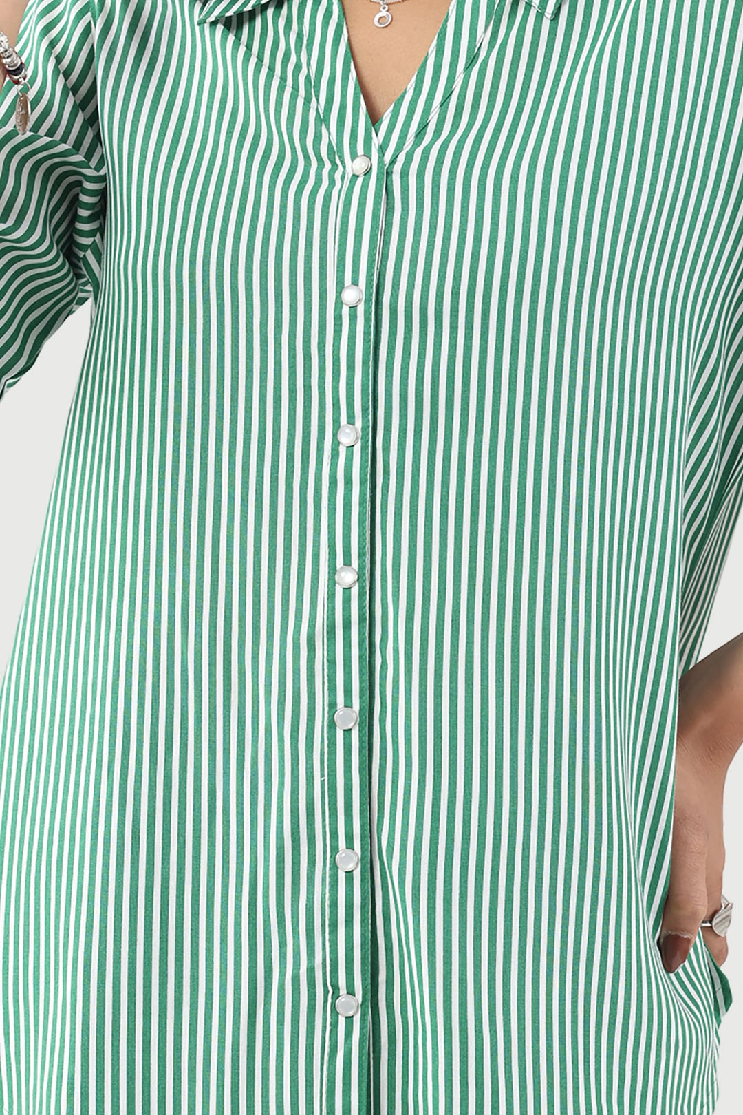 Green Striped Rayon Shirt with 3/4th Sleeves