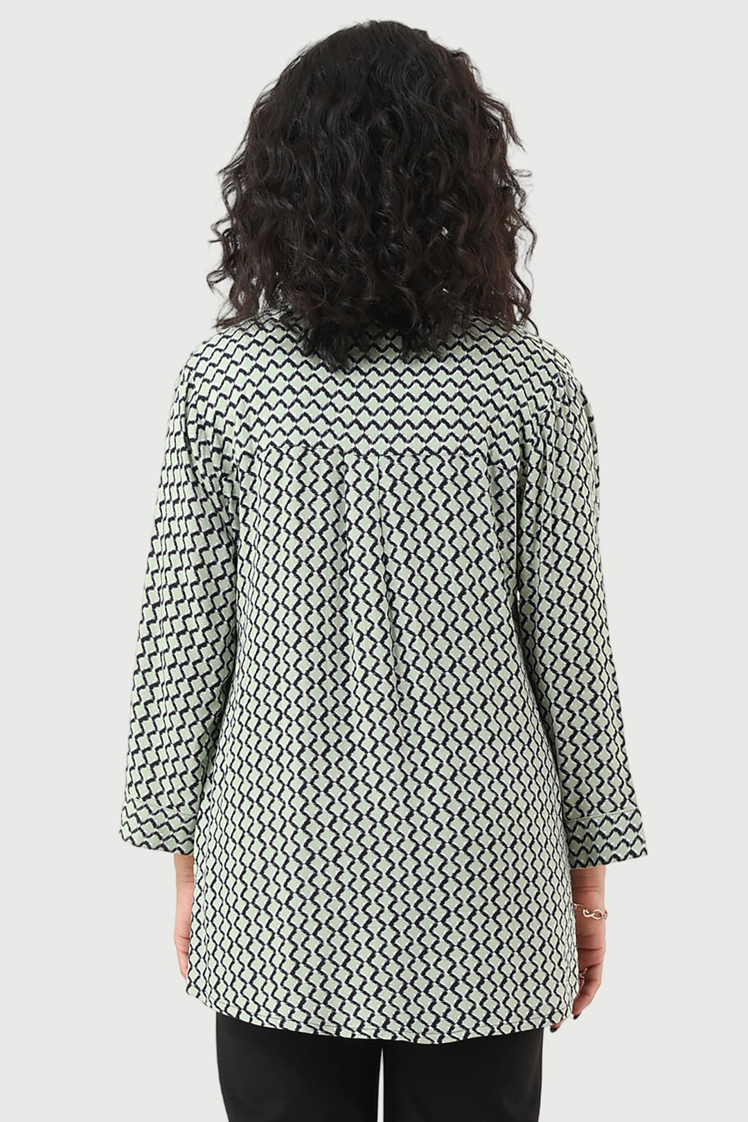 Green Moss Rayon Printed Shirt with Mandarin Collar