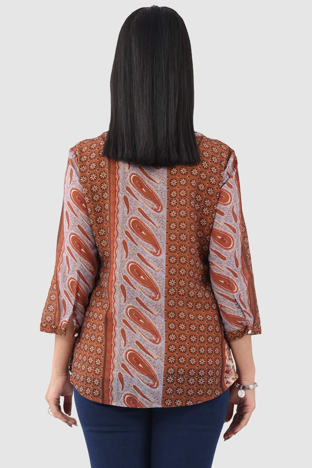 Brown Printed Chiffon Shirt