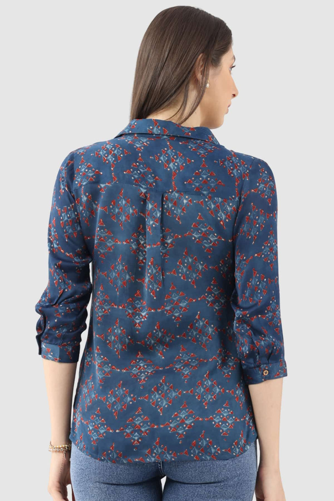 Blue Printed Shirt with Collared Neck
