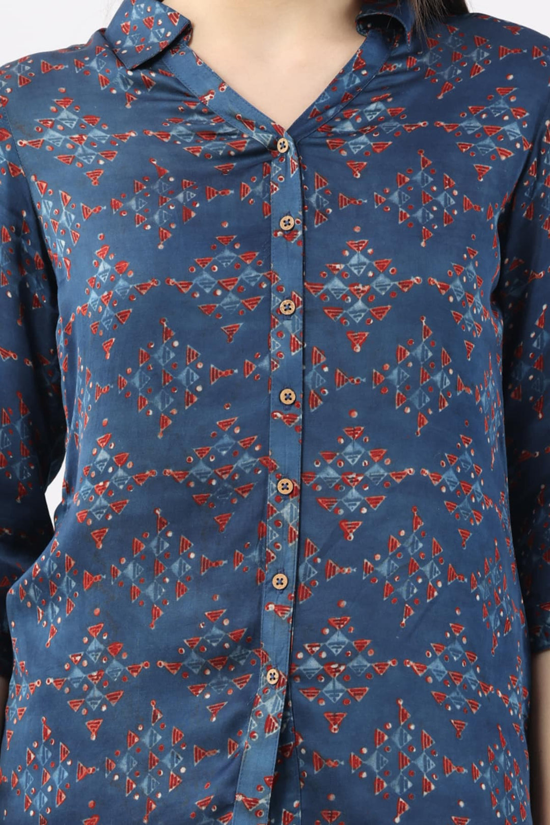Blue Printed Shirt with Collared Neck