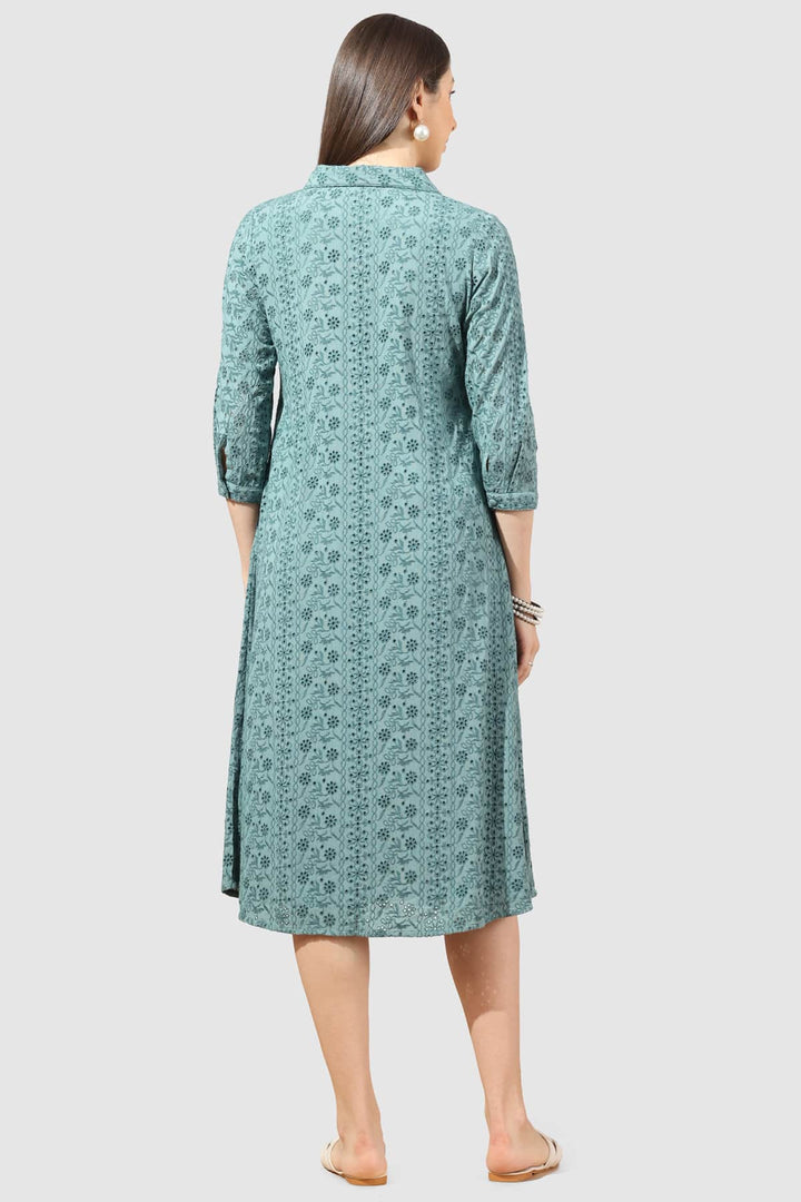 Green Schiffli Collared Dress