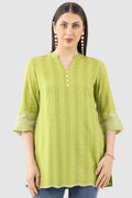 Lime Green Cotton Slub Dobby Tunic with Mandarin Collar