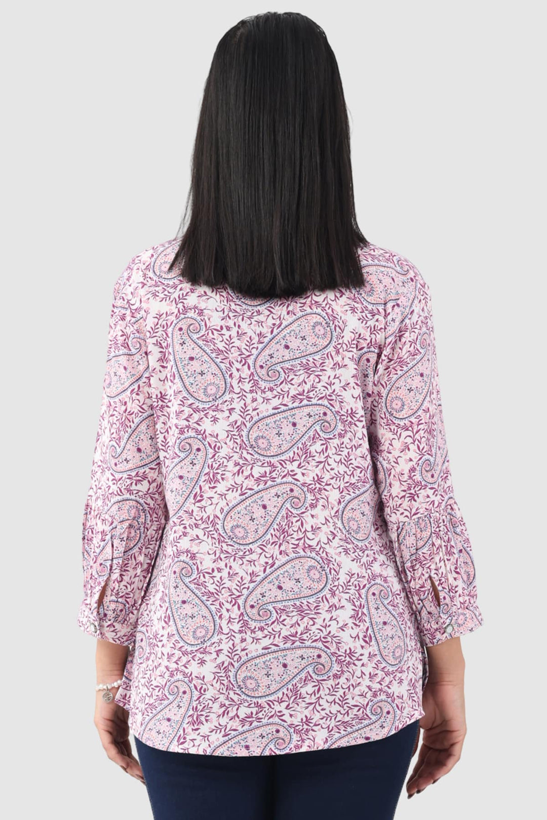 Lavender Printed Rayon Crepe Top with Mandarin Collar